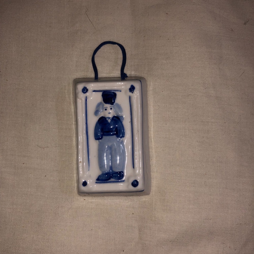 Vintage Holland Delft Blue Hand Painted Ceramic Dutch Boy Wall Plaque Miniature